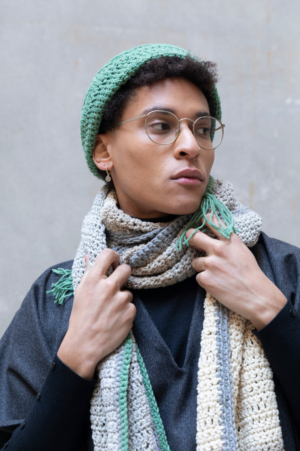 Hand-knitted wool scarf