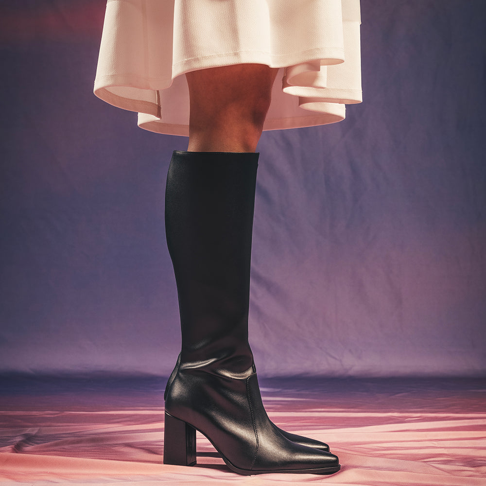 Iona Black high heel knee boots
