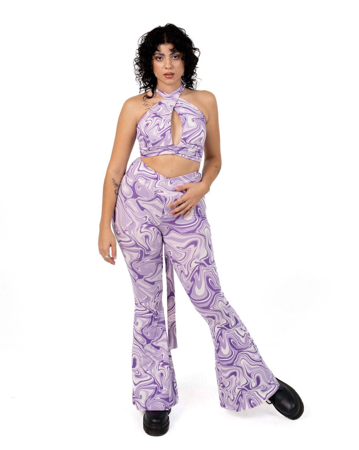 Wildsoul Printed Flared Pants Lilac