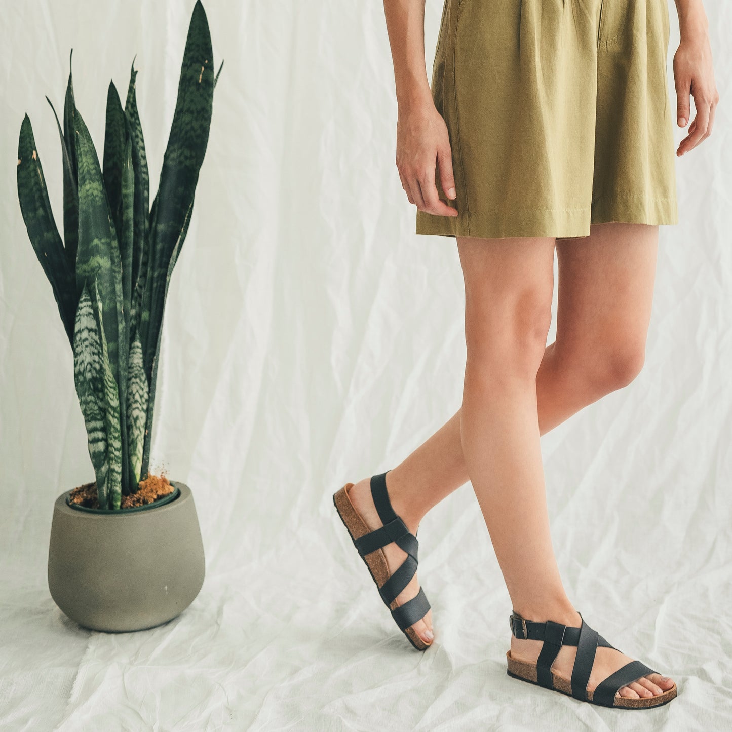 Ambro Black vegan criss-cross slingback sandals