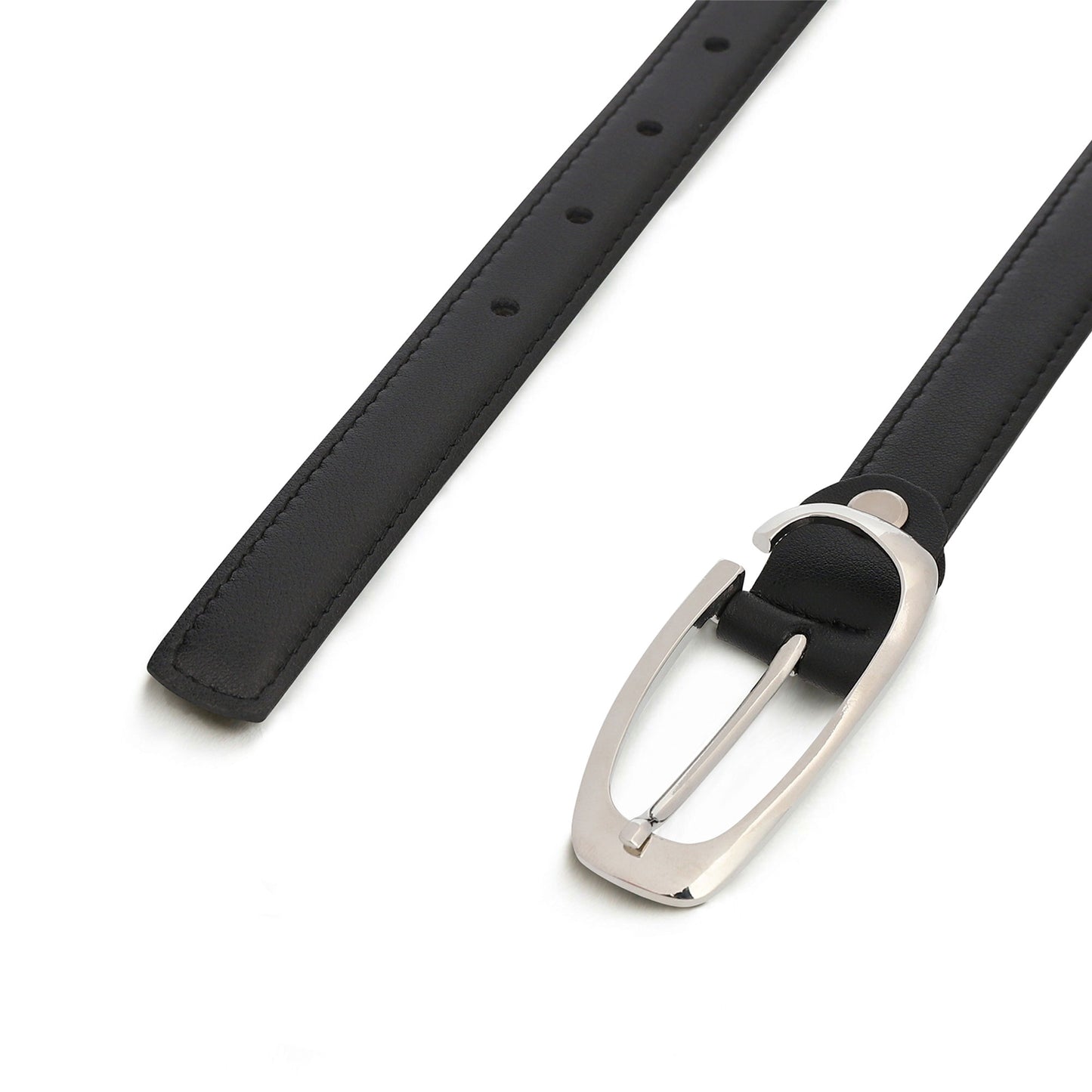 Carme Black: the woman's elegant belt with a buckle clasp and a square tip made with vegan leather