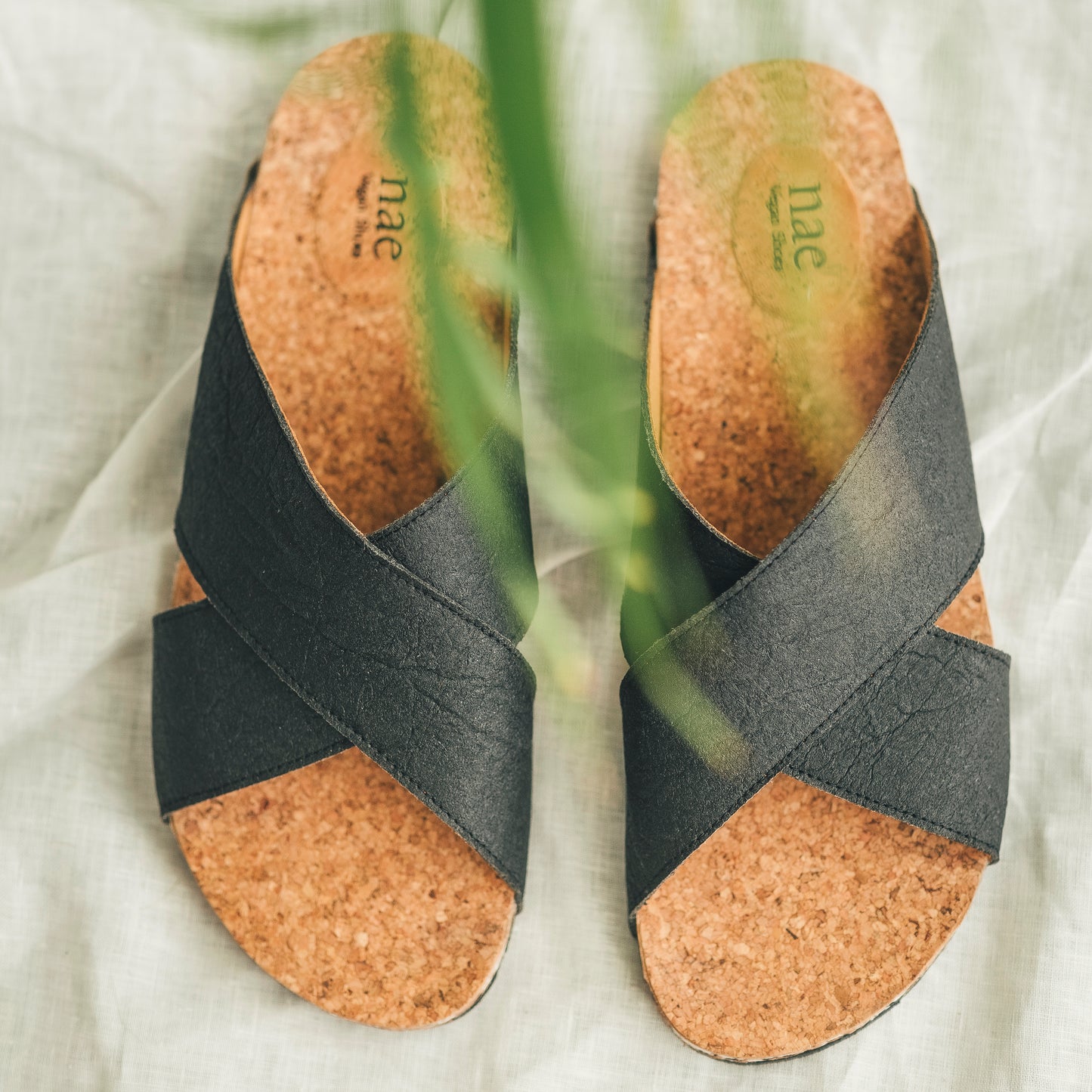 Gaia Black Vegan Flat Criss-Cross Sandals