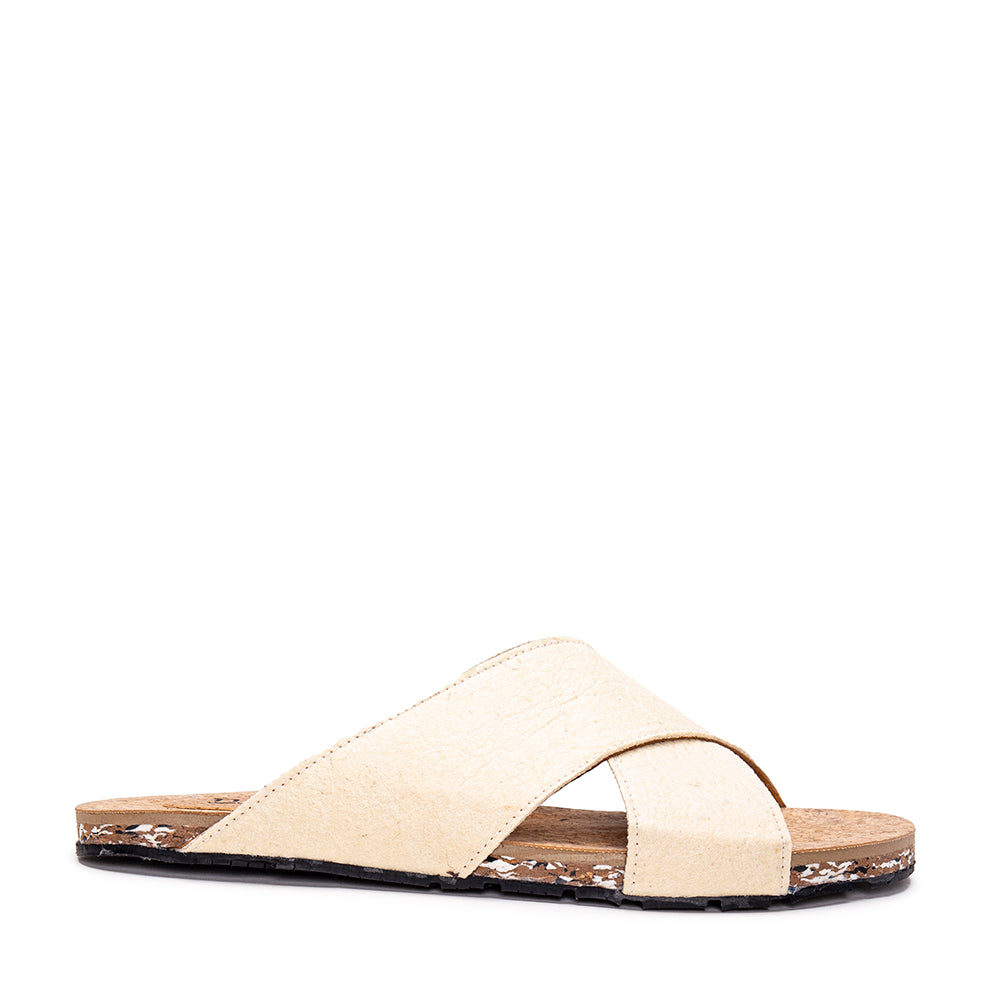 Gaia White Vegan Flat Criss-Cross Sandals