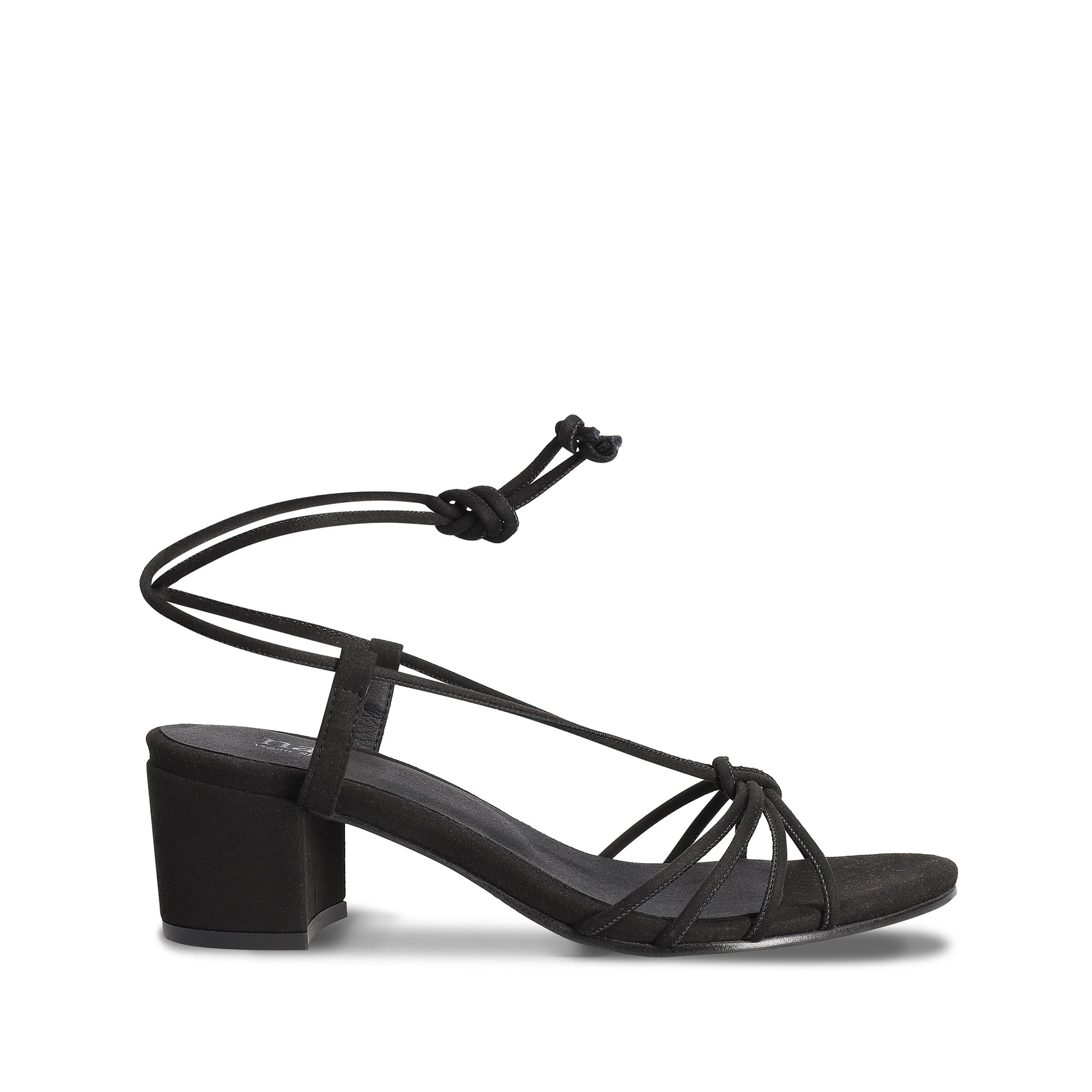 Holly Black Vegan heeled Cross Sandals with ankle laces