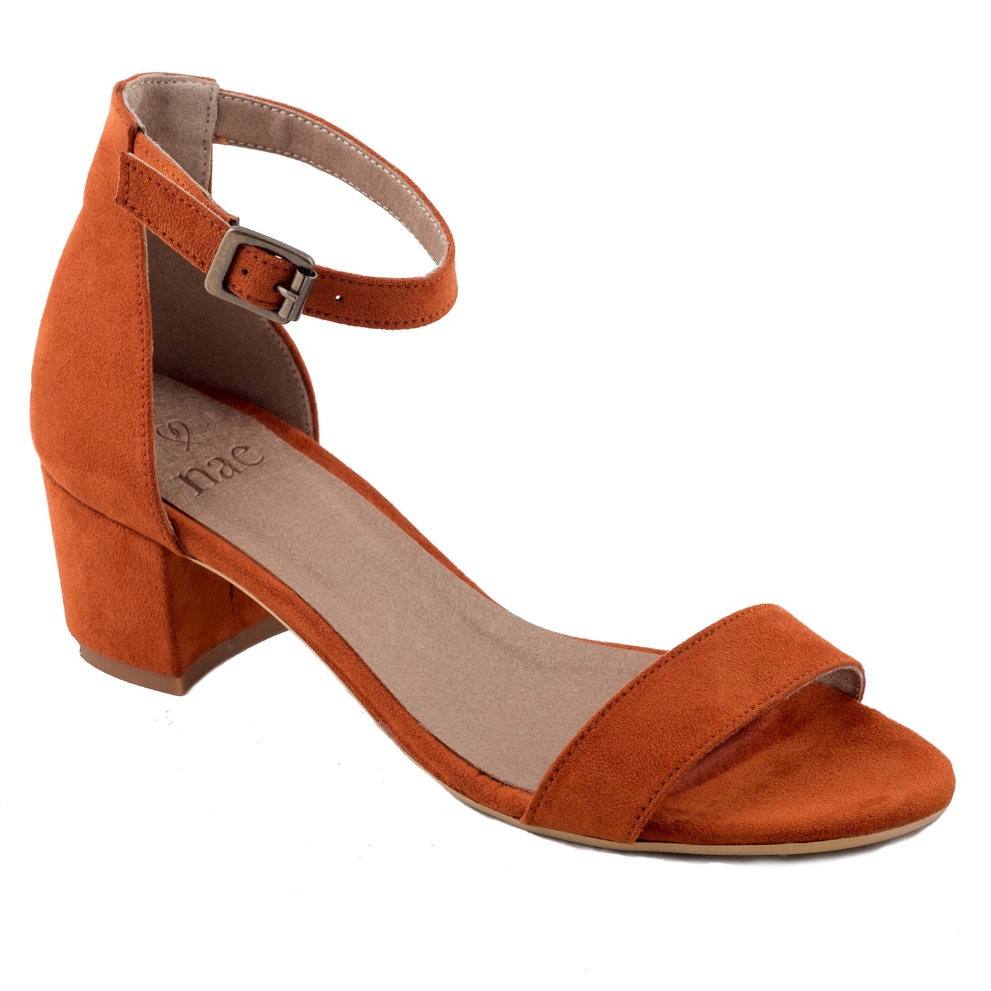 Irene Orange - Ankle strap sandal with a block heel