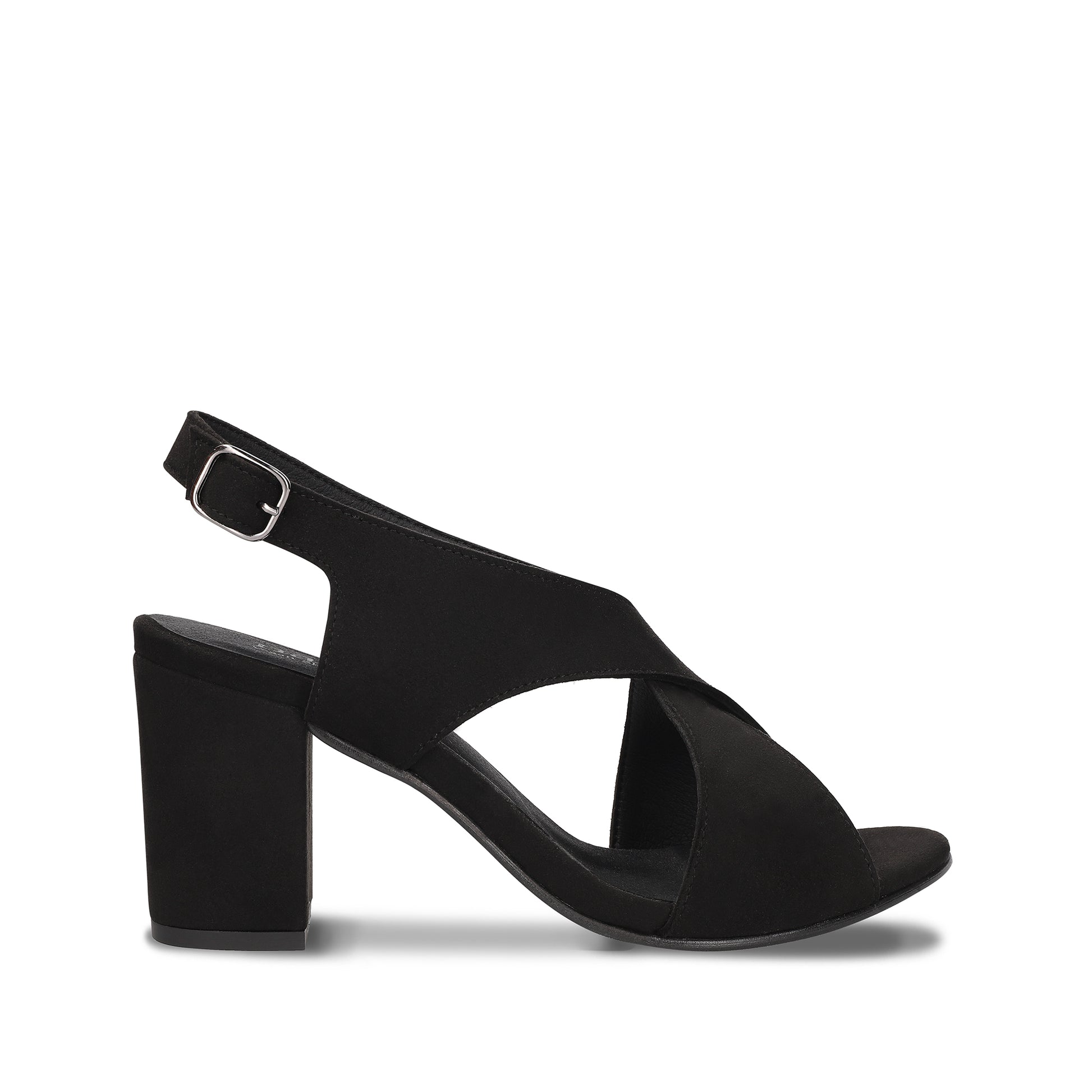 Jasmin Black Vegan heel Sandals with a buckle