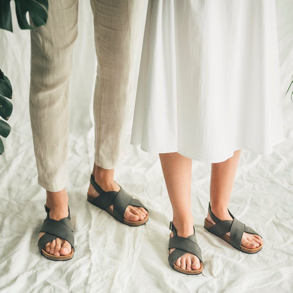 Loto Grey vegan criss-cross slingback sandals